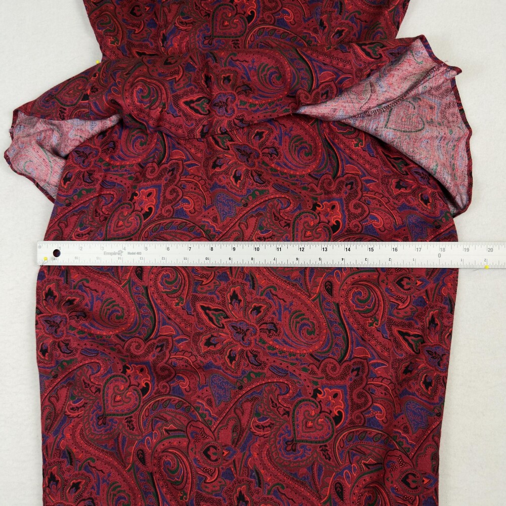 Vintage SAKS FIFTH AVENUE Dress Peplum Power Shoulders Red Paisley Rayon Size 4 - Picture 11 of 16